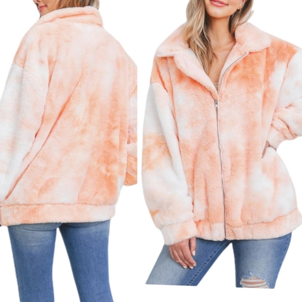 Peach Faux Fur Zip Up Jacket~New